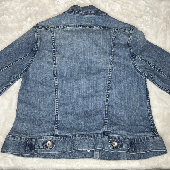 Merona Women's Blue Long Sleeve Button Up Stretch Denim Jean Jacket Size L - Picture 5 of 10